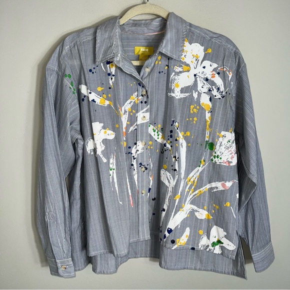 Maeve Anthropologie Alaina Paint Splatter Swing Top Blouse-Oversized-XS - Picture 2 of 8